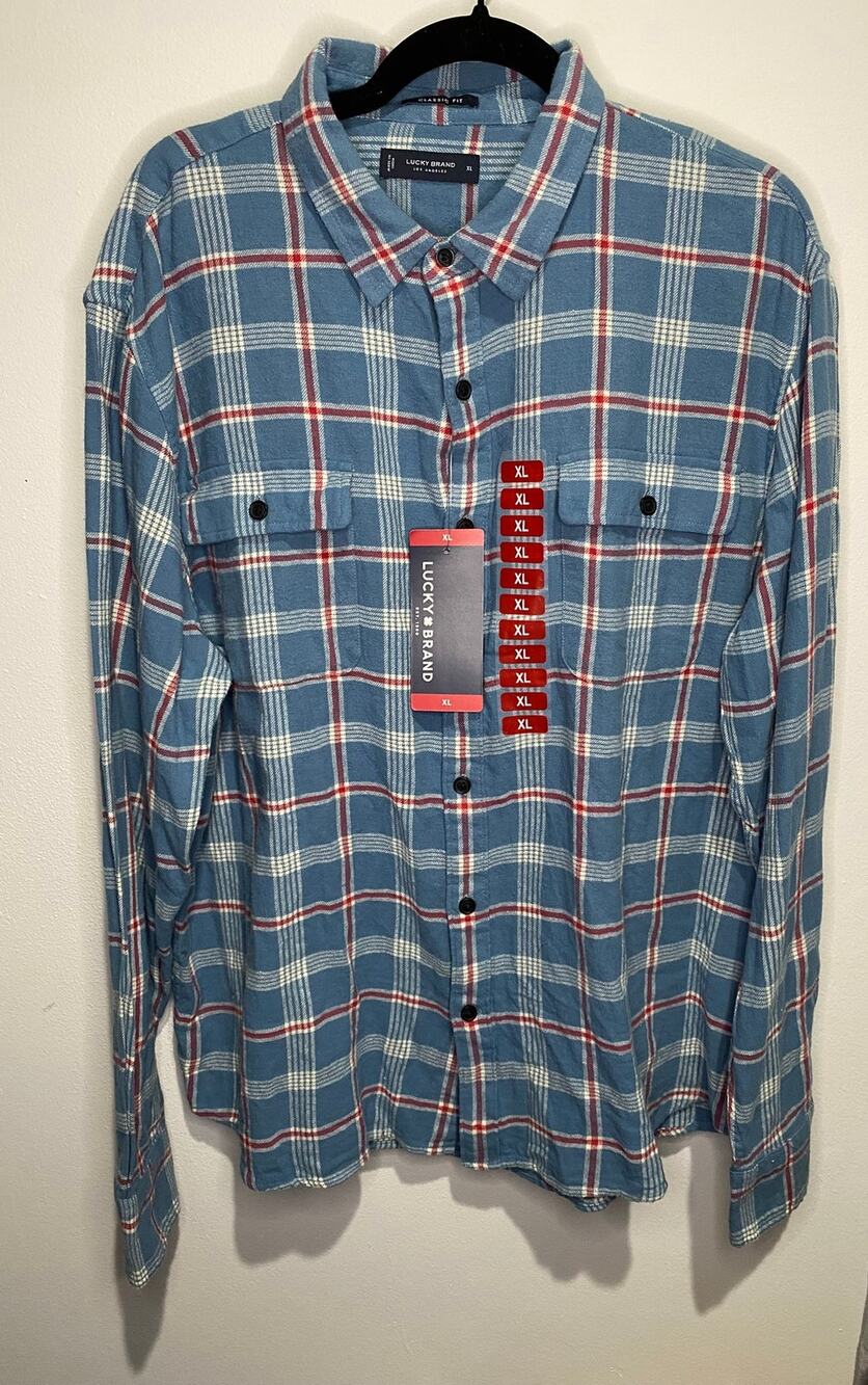 Lucky Brand Plaid Shirt Men’s XL Blue Cotton Classic Fit Casual NWT